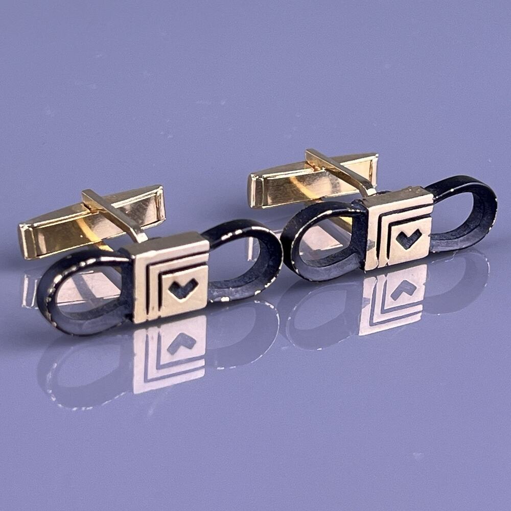 Lawnmower Car Belt Parts Cufflinks Gold Tone Automotive Repair Vintage